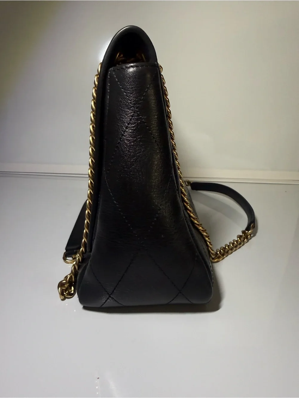 Tory Burch Black Quilted Leather Charlie Medium Shoulder Bag with Gold Hardware